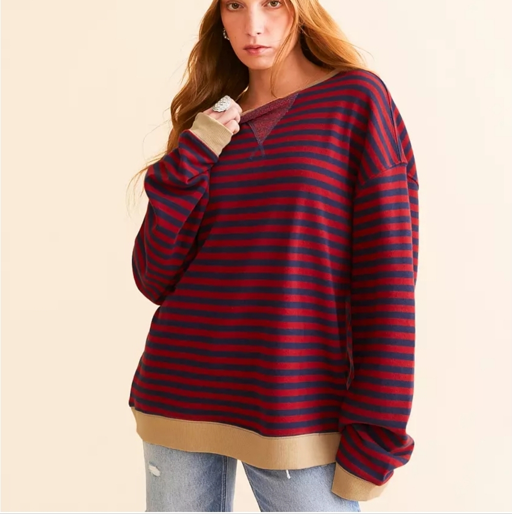Free People Nautical Combo Striped Crewneck